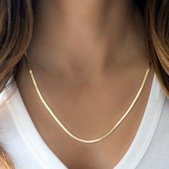 925 Sterling Silver 14K Gold Plated Chain Herringbone Necklace 1.8MM Unisex 18'' - Picture 1 of 4